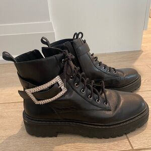 Black Suede Crystal Buckle Leather Boots